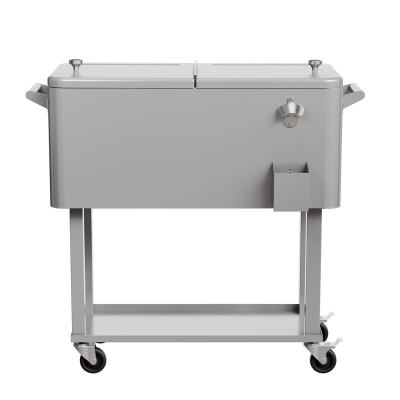 80 pte / 20 gallons Chariot de refroidissement extérieur pour terrasse, armoire de rangement pour glacière autoportante en acier inoxydable avec roulettes