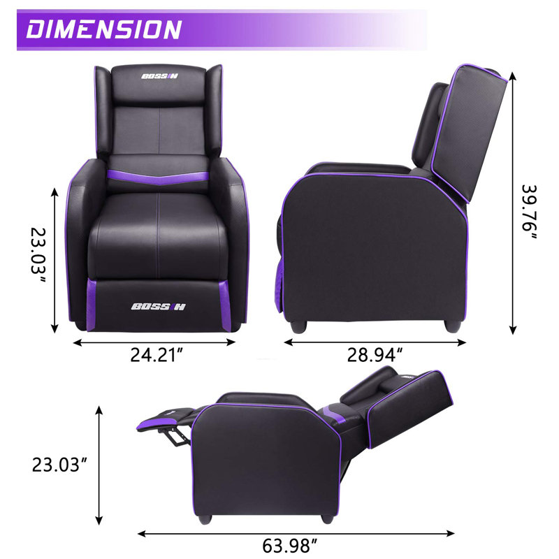 BOSSIN Adjustable Reclining Ergonomic Rocker Game Chair, Black/Purple