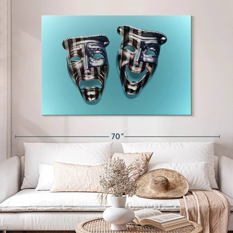 American Tragedy And Comedy Masks, 34" H x 51" W