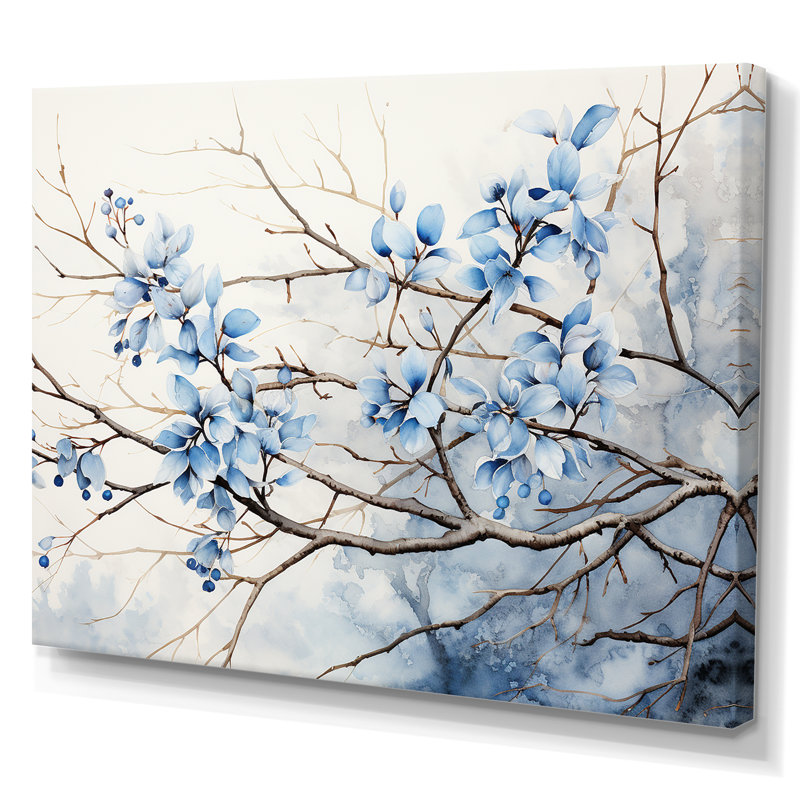 Art sur toile, feuilles bleues et grises, H 16 po x l 32 po x P 1 po, Toile tendue
