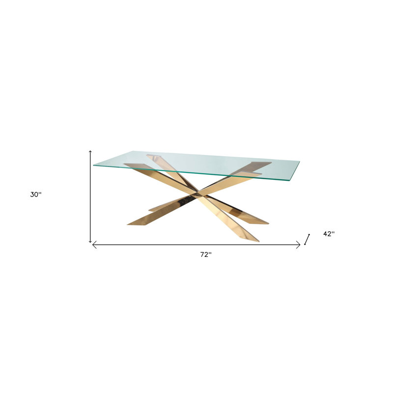 Table de salle à manger 72 po, H 30 po x l 72 po x P 42 po, Transparent / Doré