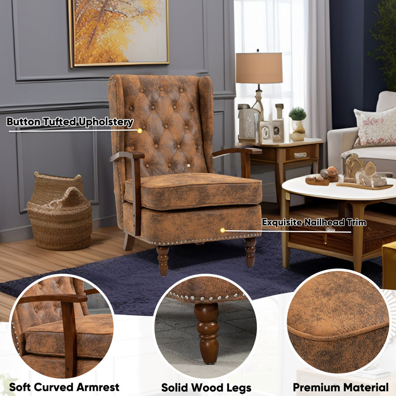 Fauteuil d'appoint rembourré Demarea, Coffee Microsuede