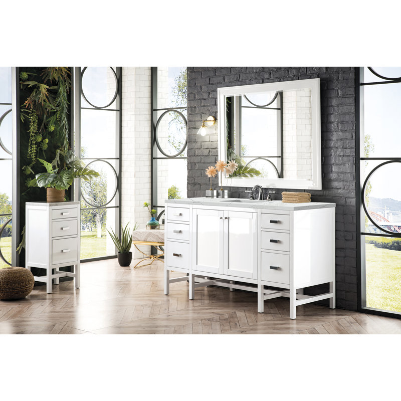 Addison 60'' W Single Vanity, Glossy White, Ethereal Noctis, 8" Widespread