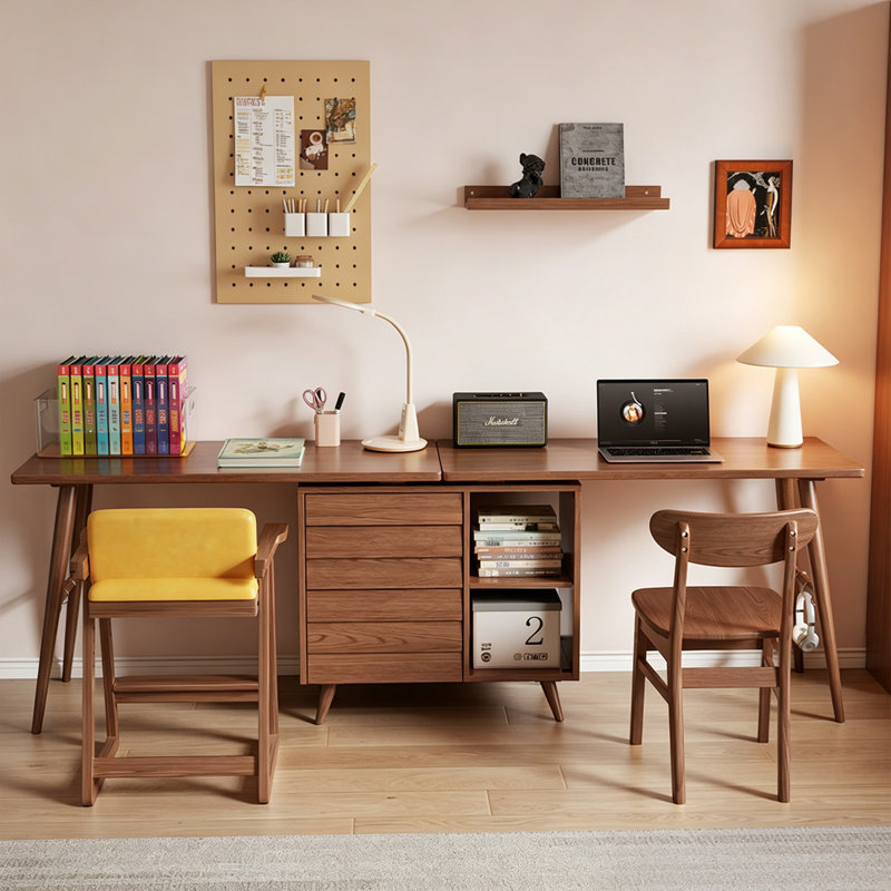 Bureau pour deux personnes en bois d'hévéa avec tiroirs, H 29,53 po x l 94,49 po x P 21,65 po