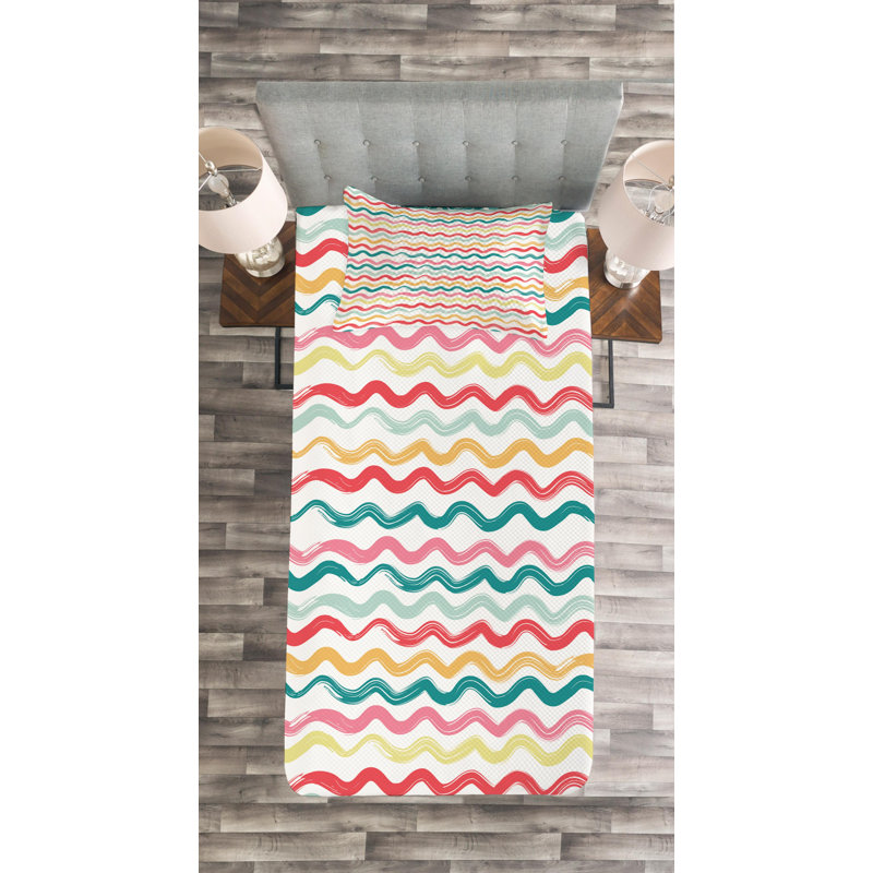 Modern & Contemporary Polyester Chevron / Zig Zag Coverlet, Twin Coverlet + 1 Sham