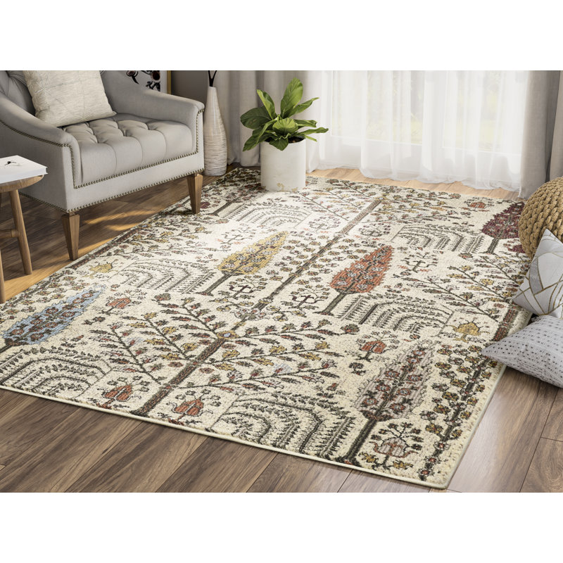Tapis rouge / brun / crème tissé à la machine Moloney, Rectangle 4 pi x 6 pi