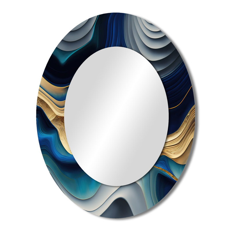 Décoration vibrante agate bleue et dorée I - miroir ovale bleu, 43 po x 33 po