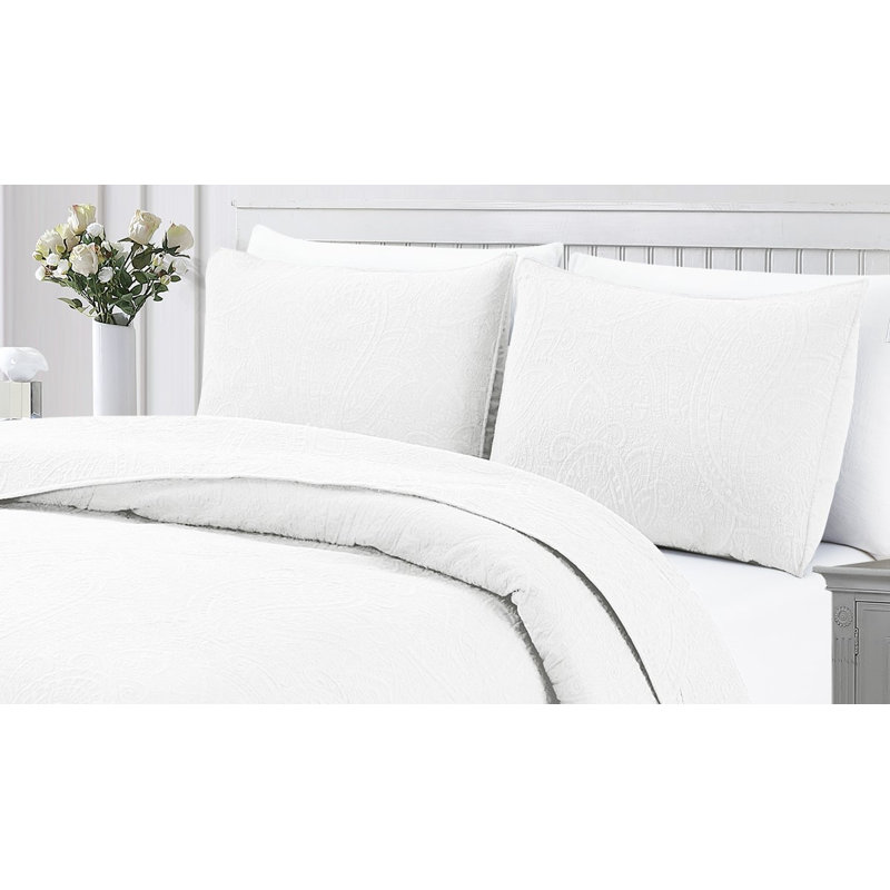 Bristin Cotton Twill Paisley Quilt, Full/Queen, White