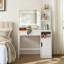 Table de coiffeuse blanche avec finition et miroir Conception de rangement multifonctionnelle; Table de rangement pour chambre à coucher et maquillage.