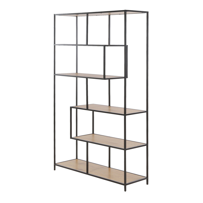 Joliet 185cm H x 114cm W Steel Geometric Bookcase, Oak/Black