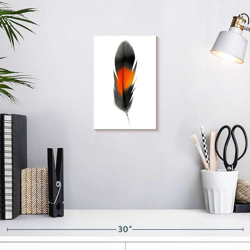 Plume noire et orange Kerner, H 12 po x l 8 po