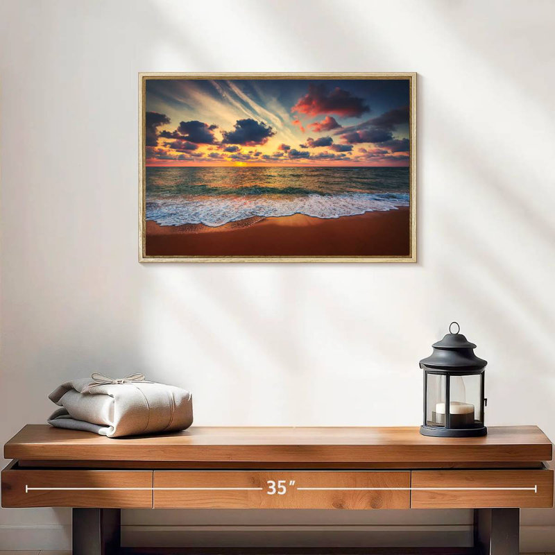 Coucher de soleil d'été, 19 po x 13 po, Cadre flottant en bois naturel