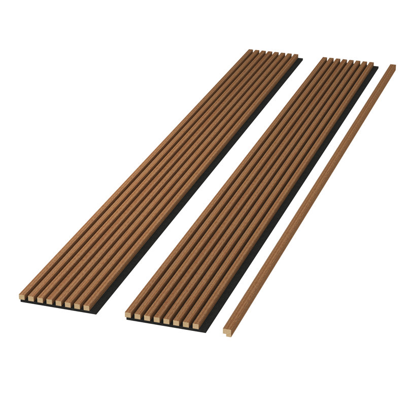 Panneaux muraux à lattes de 104,375 po x l 11,25 po avec embout - traitement mural moderne en bois insonorisant, Érable clair