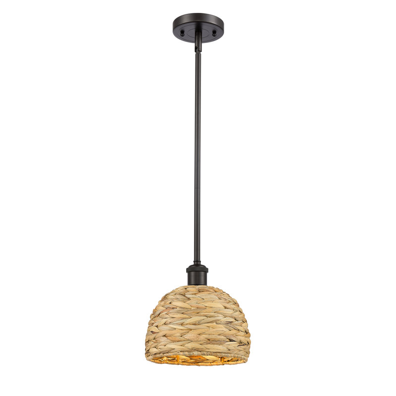 Malaga Woven Rattan 1 Light Stem Hung Pendant, 128.75" H x 8" W x 8" D, Polished Nickel