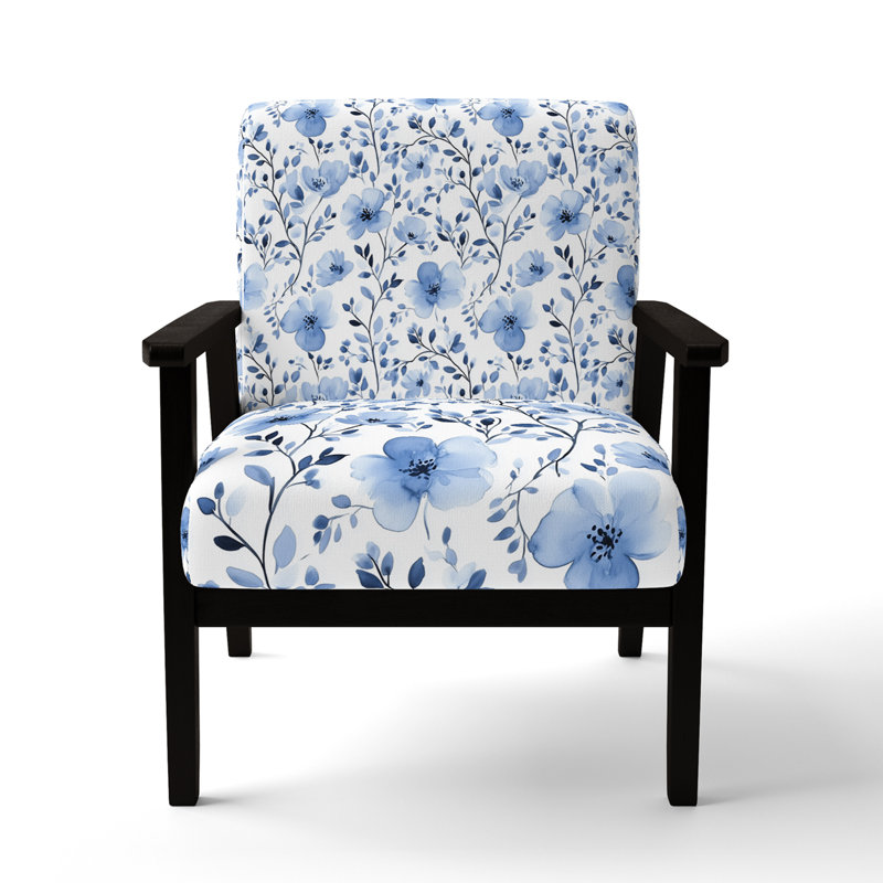 Chaise rembourrée Coastal - Fauteuil Blue Meadow, Accoudoirs carrés noirs