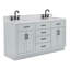 Meuble-lavabo double en bois massif de 66 po avec plateau en marbre de Carrare de 1,5 po Thornaby-1008703726-1047605994