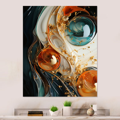 Tempête d'encre blanche blanche, bleue et orange VI - Art mural abstrait en métal