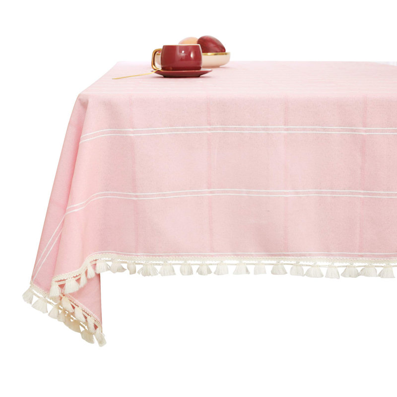 Nappe carrée en mélange de polyester et de coton avec pampille imperméable et résistante à la décoloration, Beige