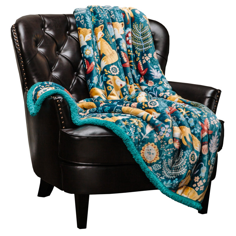 Gold Fox Print Soft Plush Throw Blanket, Navy, 50" W x 65" L