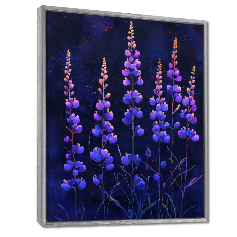 Art sur toile, fleurs sauvages mauves, H 40 po x l 30 po, Reproduction avec cadre flottant, Argent argent