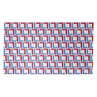 Tapis géométrique bleu / rouge / blanc