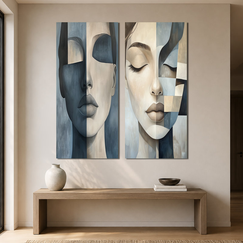 Portrait d'une muse fracturée I - Femme abstraite, impressions sur toile en 2 parties, 60" H x 56" W, Wrapped Canvas