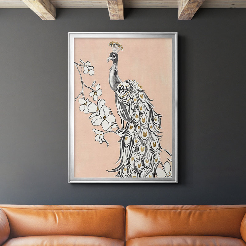 Paon en or II, impression sur papier encadrée, H 42,5 po x l 30,5 po x P 1 po, Argent