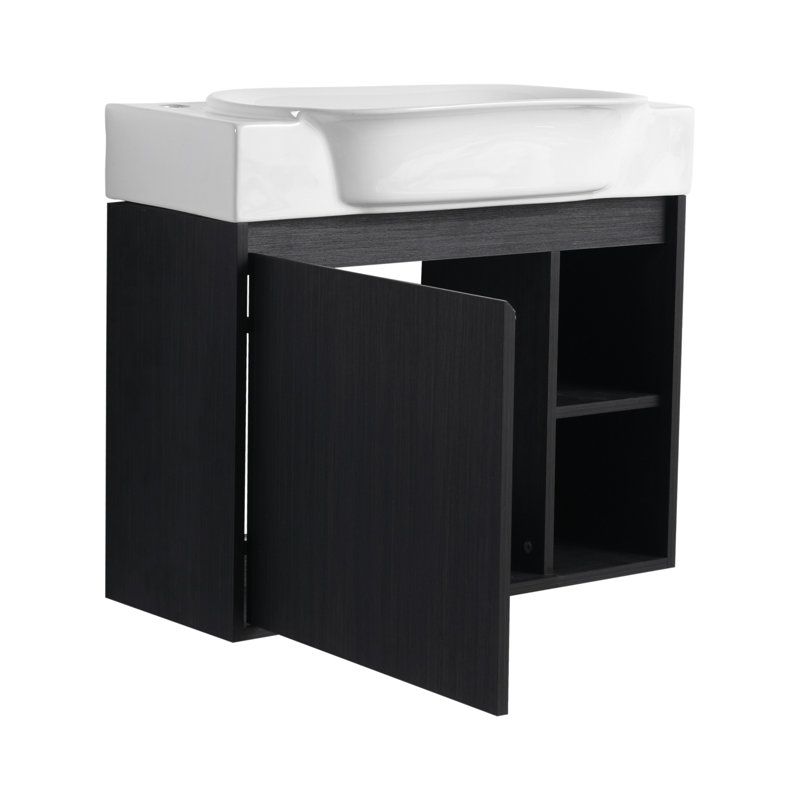 Meuble-lavabo mural 28 po avec lavabo en céramique blanche et porte à fermeture en douceur, emballage KD