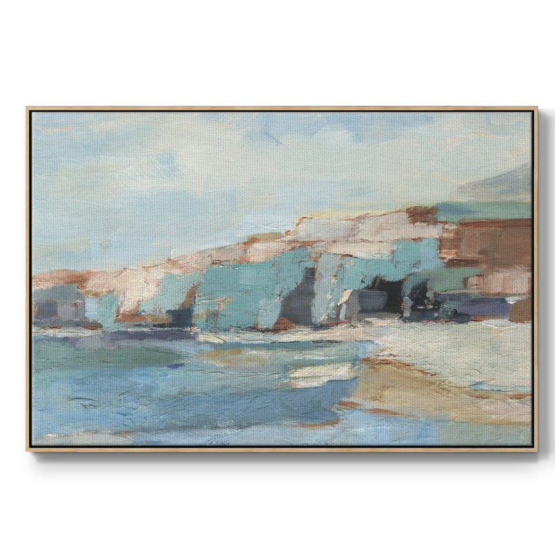 Mur de falaise turquoise II, H 27 po x l 41 po x P 2 po, Toile naturelle avec cadre flottant