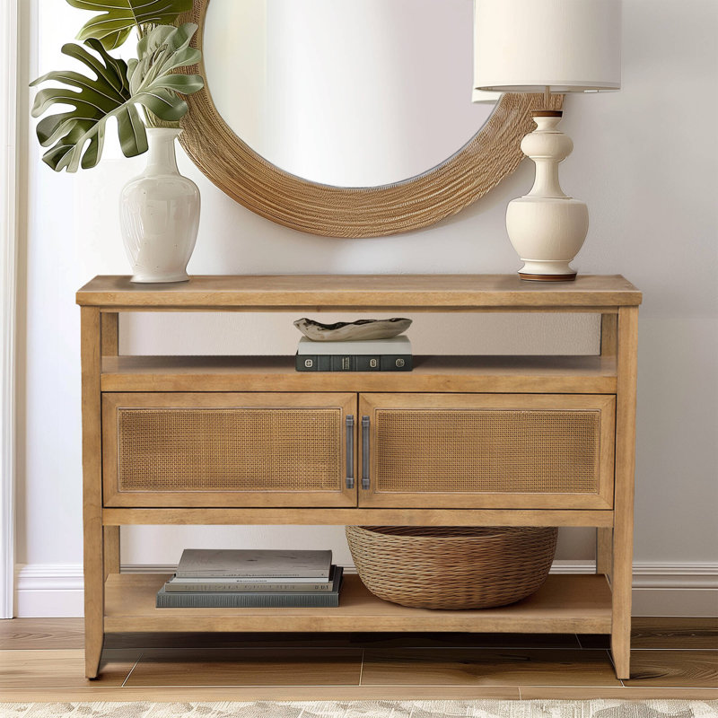 Naomi Honey Wood and Metal Storage Console Table