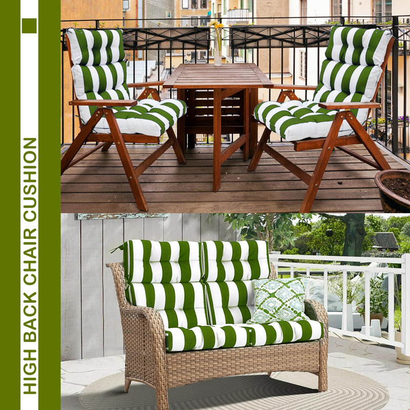 Set Of 2 Outdoor Tufted Rocking Chair Cushions, Non-slip Back, High/low Back Patio Cushions, 45"x22"x4", Seasonal Replacement For Sun Loungers And Chairs