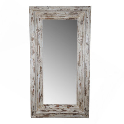 Full Length Rectangle Floor Mirror With Distressed Wood Frame For Spacious Room And Enhanced Home Decor