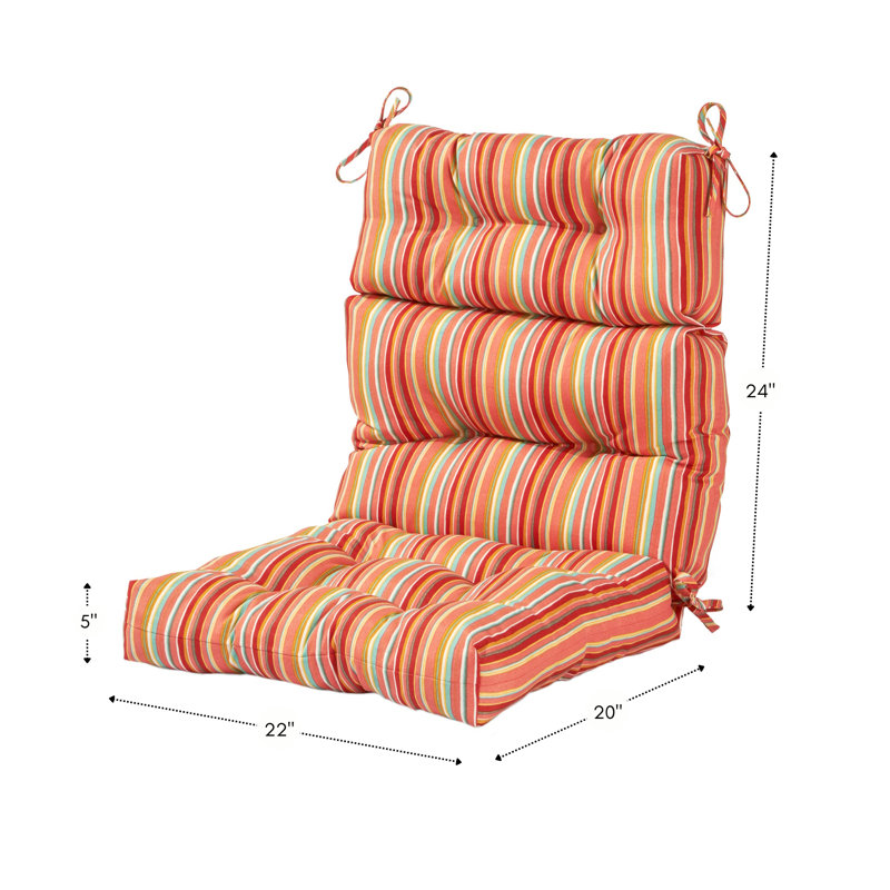 Lester Outdoor High Back Chair Cushion, Watermelon Stripe, 2