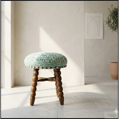 Spindle Upholstered Bar Stool with Solid Acacia Wood Frame