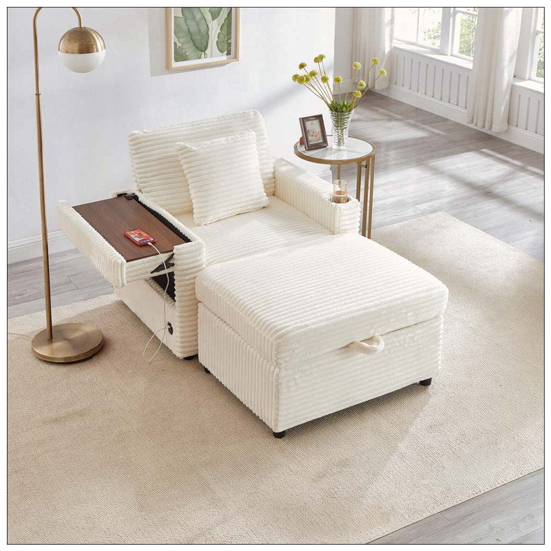 Fauteuil d'appoint confortable en velours côtelé, White