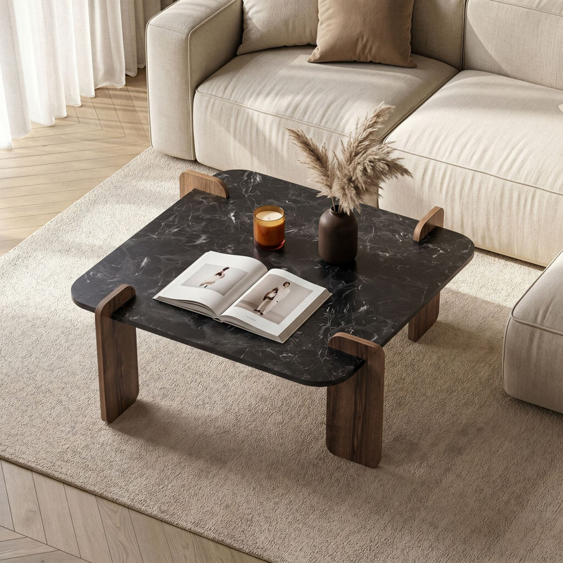 Table basse, H 13,78 po x l 46,06 po x P 46,06 po, Lotus / noyer