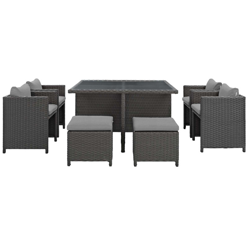 Ensemble de salle à manger pour l'extérieur 9 pièces avec parasol Stopover, Toile granit Sunbrella®