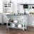 Kitchen Island With Stainless Steel Top, Traditional Kitchen Island With Storage, 2-Tier Open Shelves, Drawers, Light Gray