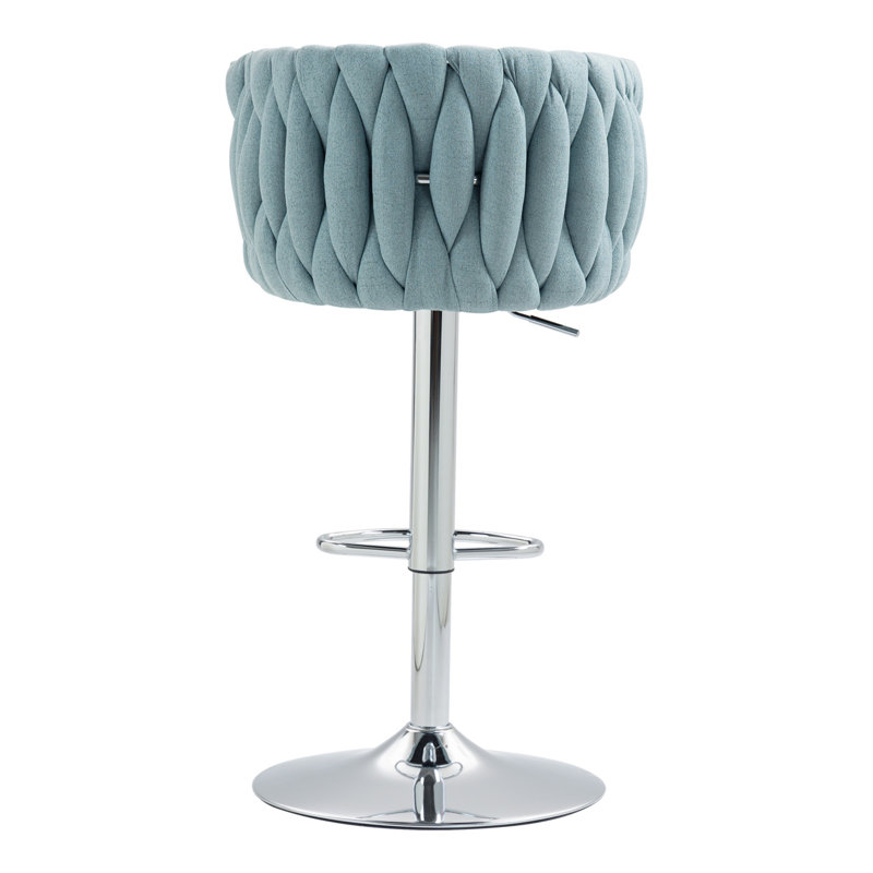 360° Swivel Bar Stools Set Of 2, Adjustable Height With Woven Back & Footrest, Perfect For Kitchen, Cafe, And Pub, Blue