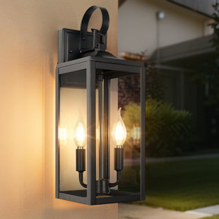 18-Inch Oversized Outdoor Wall Lantern With Clear Glass Panes And Die-Cast Aluminum Construction For Grand Entryway Illumination And All-Weather Durability In Classic Black