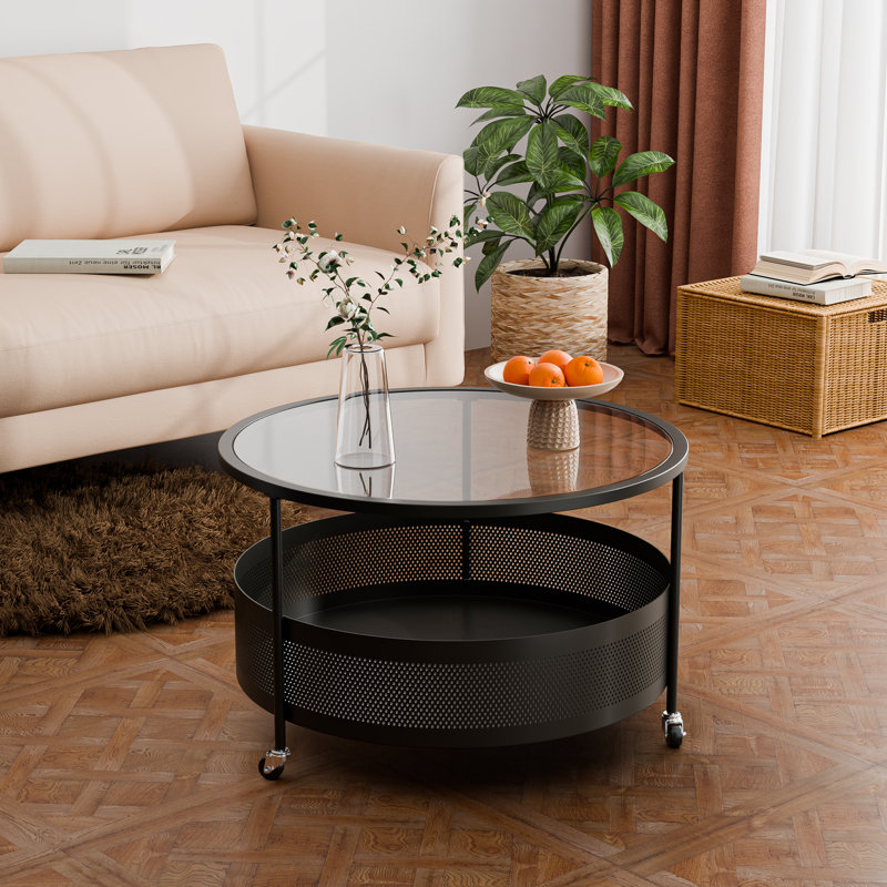 Symia Glass Top Single Coffee Table, Clear Top/ Black Base