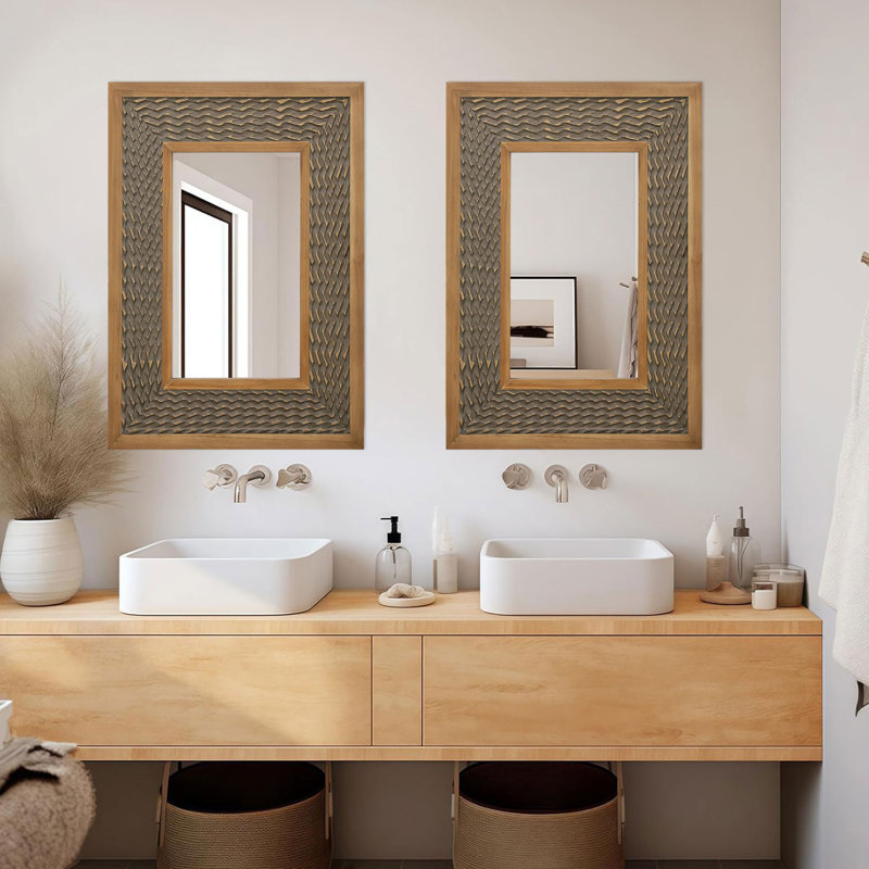Miroir rectangulaire avec cadre décoratif en bois, Bois brun foncé