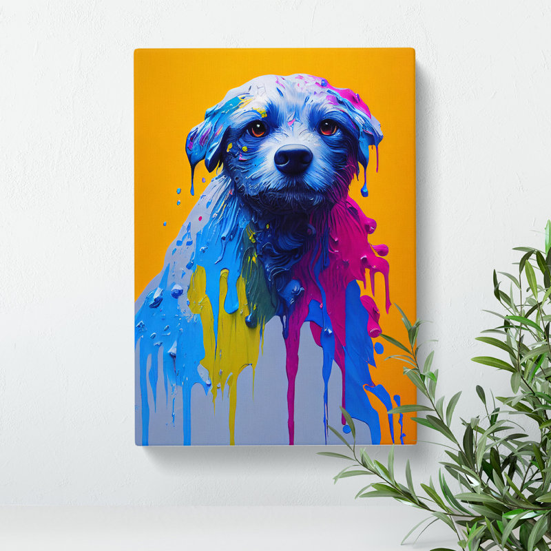 Dripping Paint Dog No.4 Abstract - Wrapped Canvas, 60cm H x 40cm W