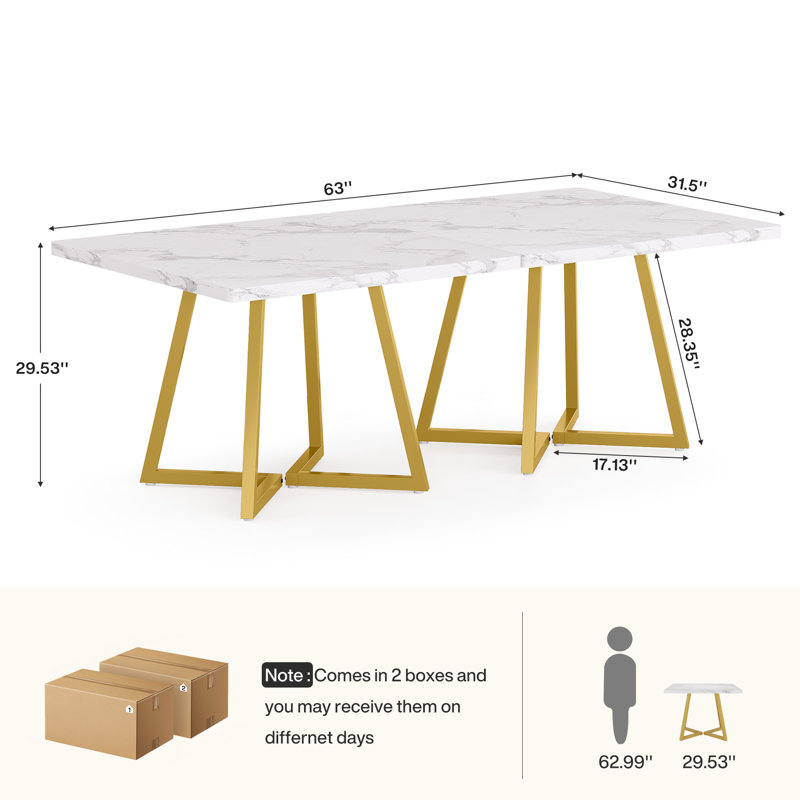 160 cm Rectangle Conference Table, White/Gold