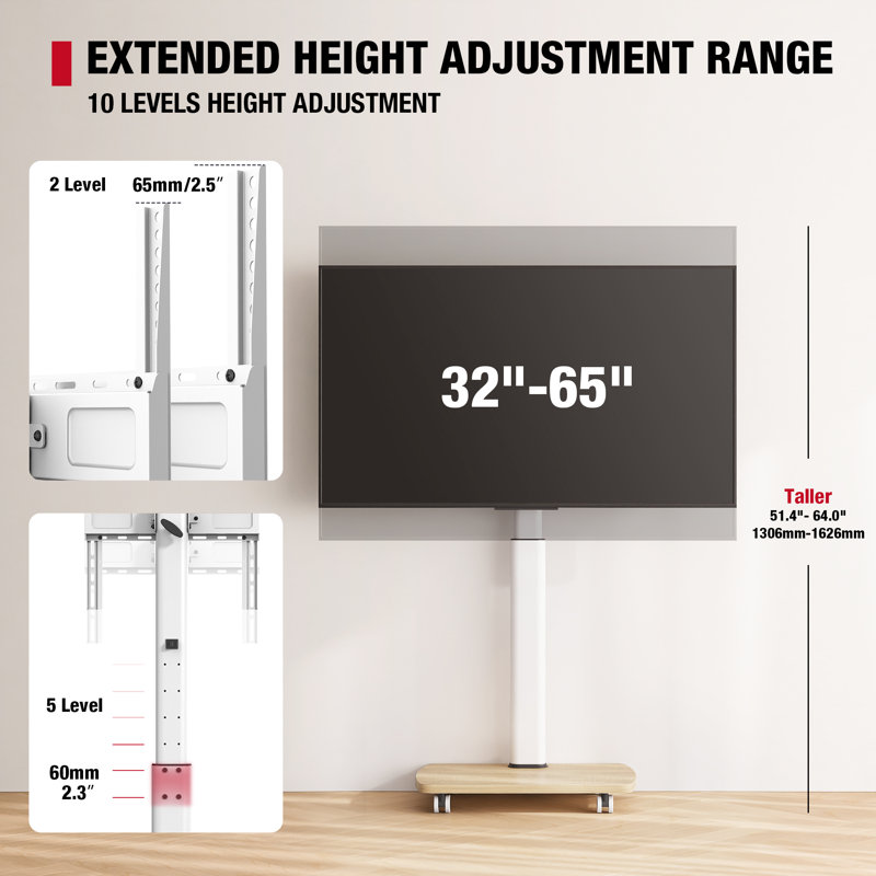 Floor-standing Horizontal And Vertical Screen Tv Stand, Up To 65 Inches, White