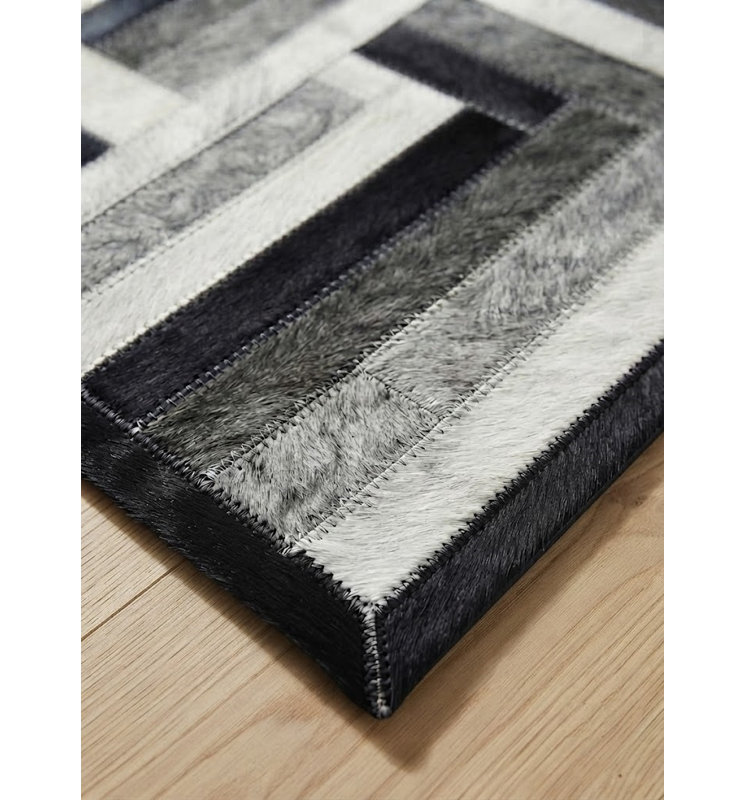 Tapis Abani Rugs Hide HID510A Noir Gris Ivoire Patchwork à blocs en L Yocelyne, 8 pi x 10 pi