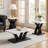 Zen 3Pc Coffee And End Table Set, White Faux Marble, Black Legs
