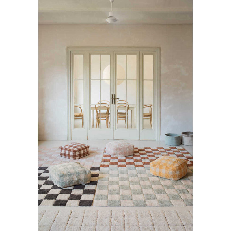 Vichy Square Pouf, Honey