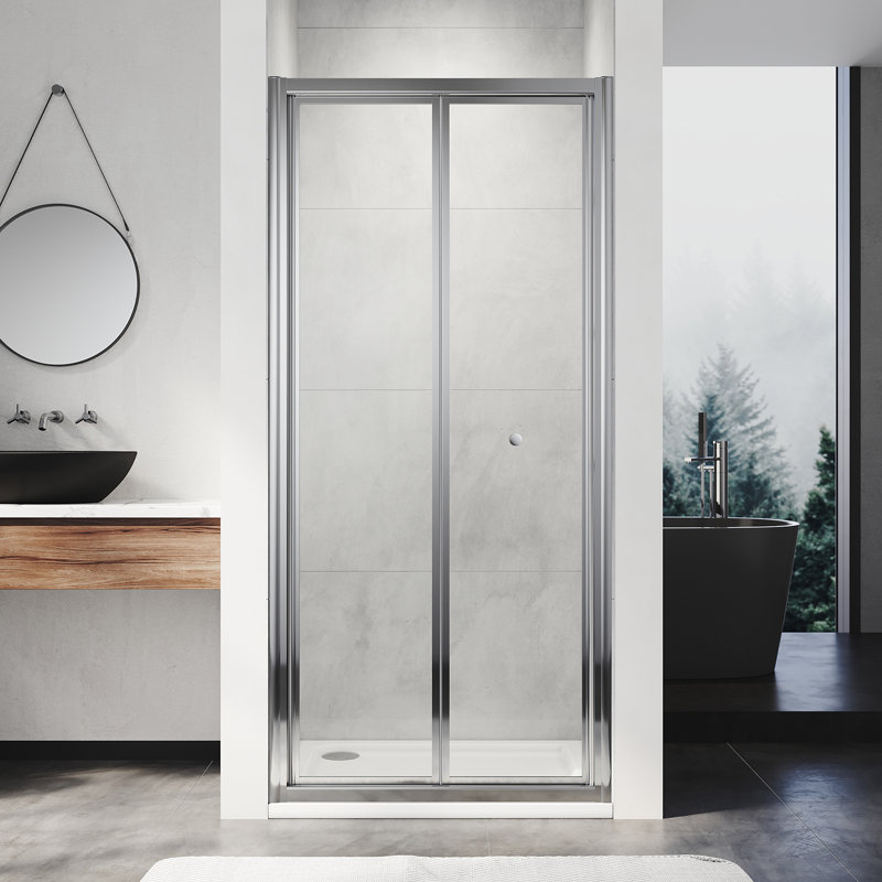 185mm H Hinged Framed Shower Door with Clear Glass, 76cm, Silver