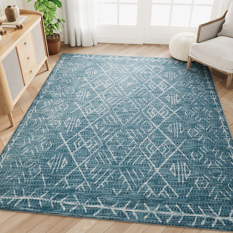 Tapis en coton imitation cachemire antidérapant, Vert, Rectangle 4pi x 6 pi